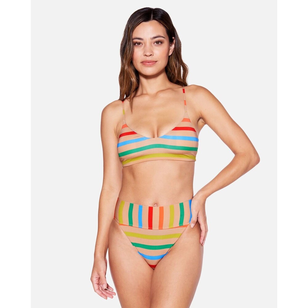 Hurley Sun and Sand Moderate High Rise Bikini Bottom XL Colorful Stripe Swim New